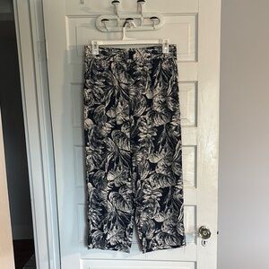 Panama Jack Navy and Cream Palm Leaf Print Linen Blend Pants